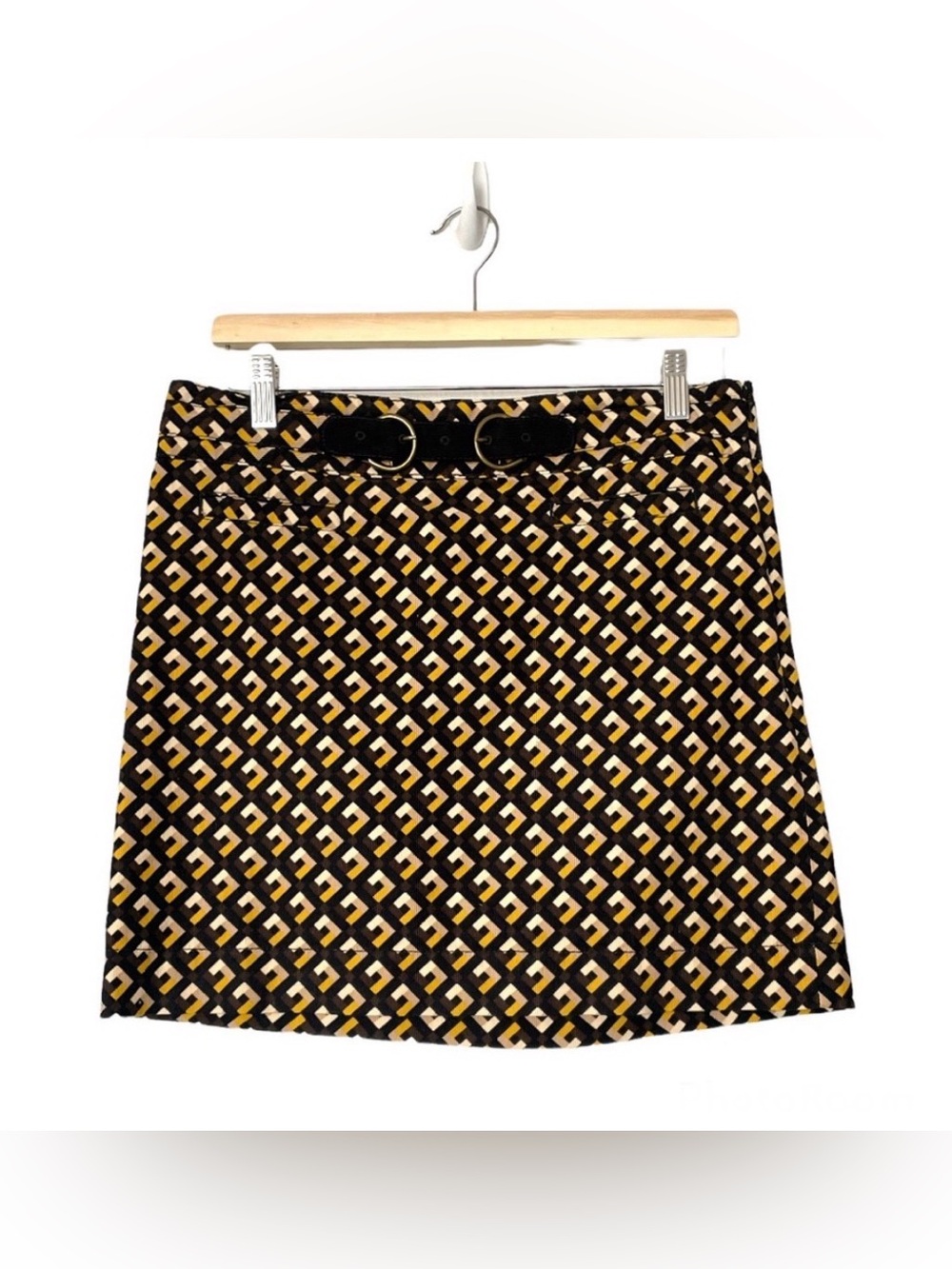 Ann Taylor Loft Geometric Print Corduroy Black Yellow Mini Skirt Size 4